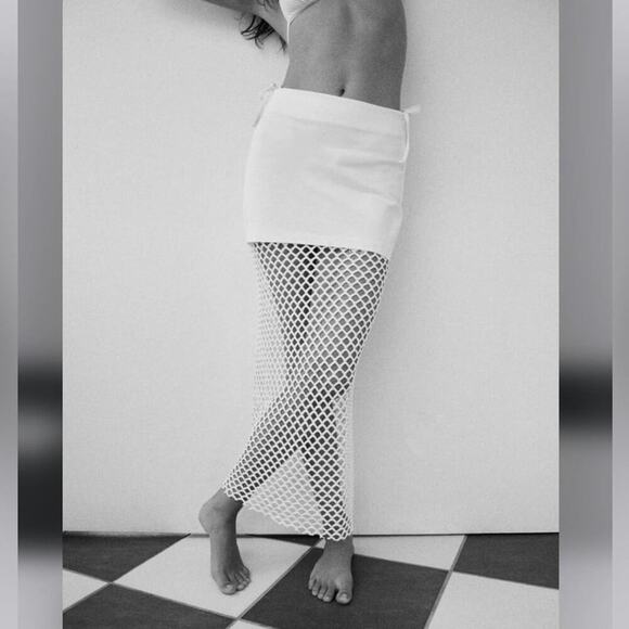 Zara White SKIRT WITH MESH TRIM Size Large - Picture 4 of 10